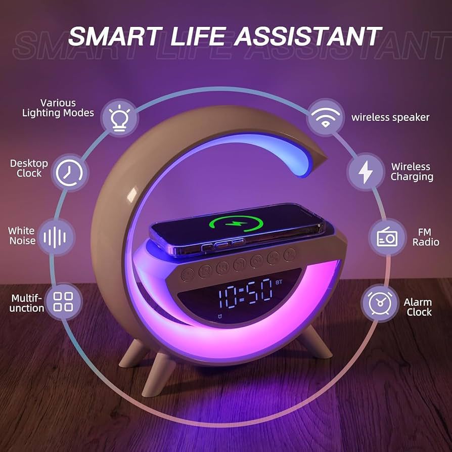 Smart LED Night Light Alarm Clock with Wireless Charging