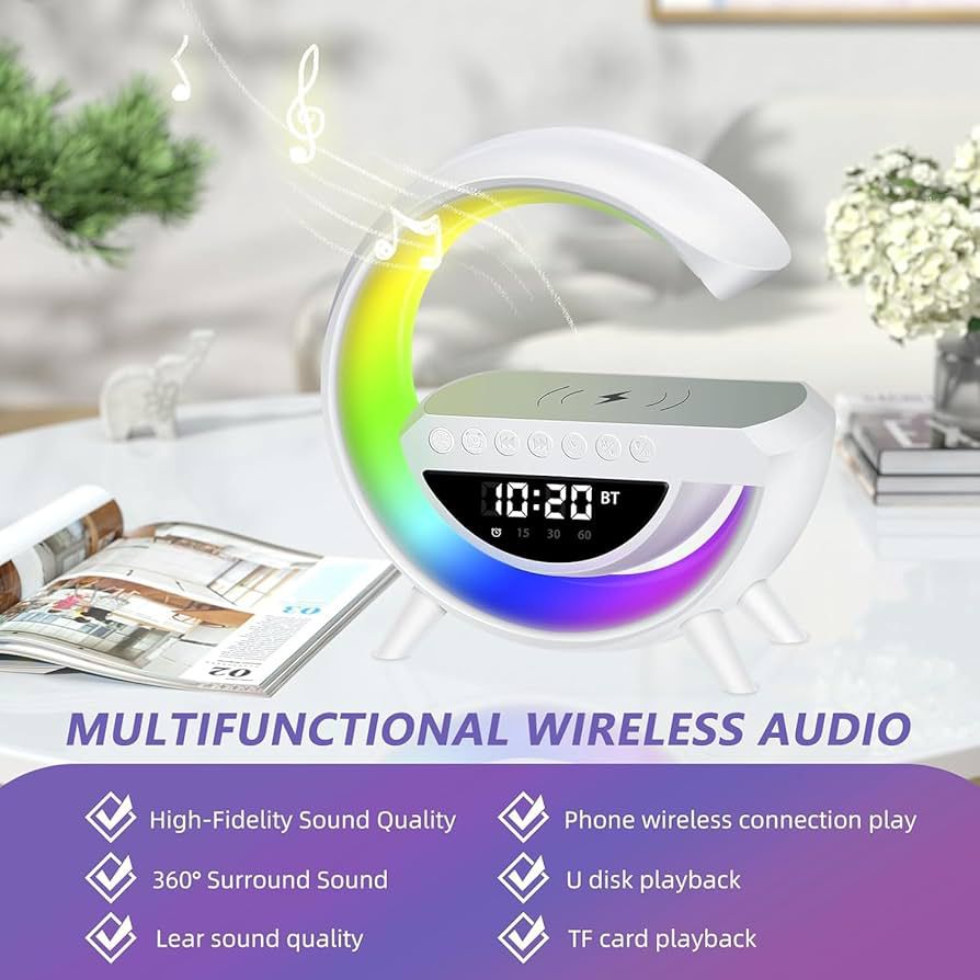 Smart LED Night Light Alarm Clock with Wireless Charging